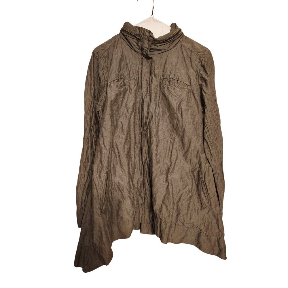 Eileen Fisher Medium Jacket, Metallic Taupe Stowable Hood, Lagenlook, Zip Snap